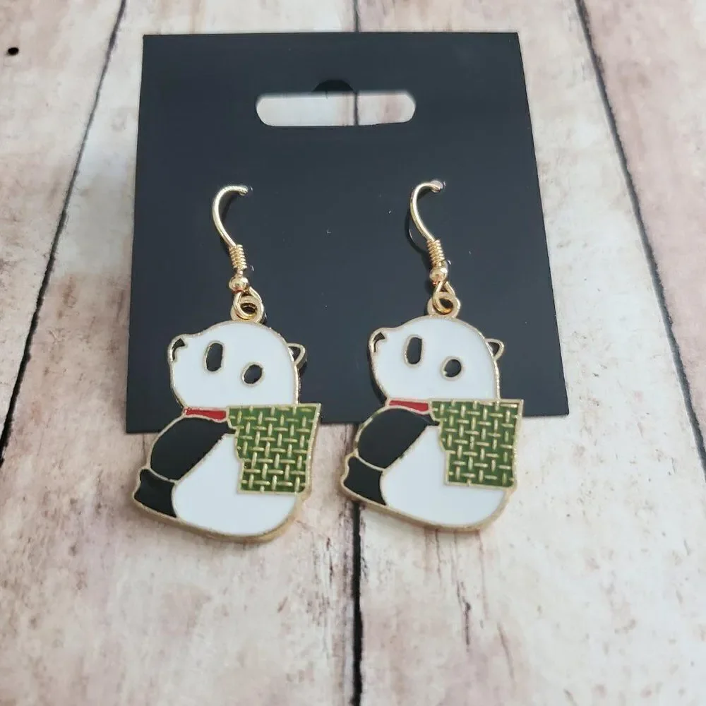 Gold Panda Earrings, Wildlife Jewelry